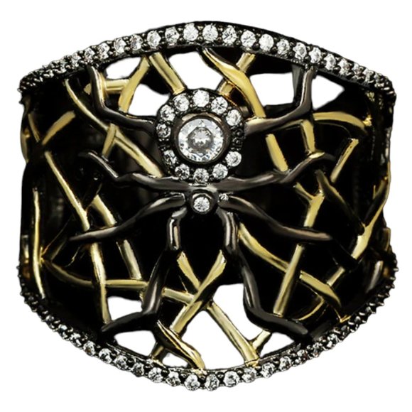 Gothic Spider Black Gold Ring 925 Silver Arachnid Statement Cocktail Siz… - Picture 2 of 5